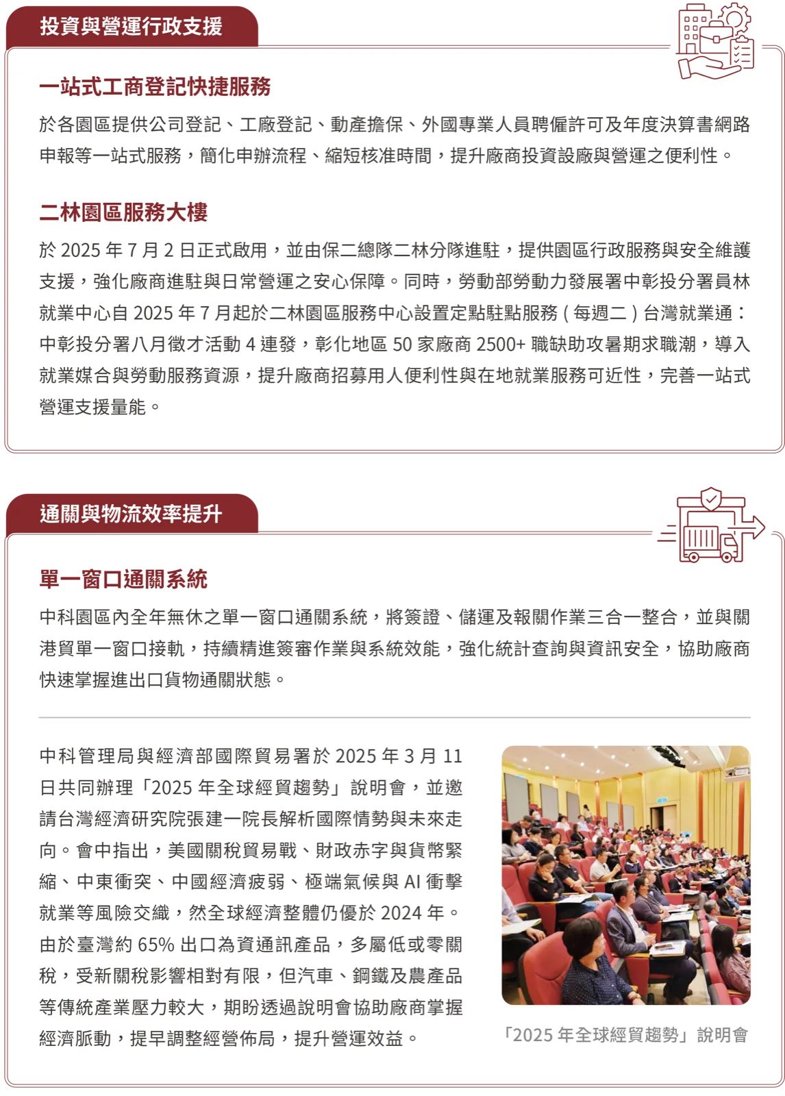 投資與營運行政支援及通關與物流效率提升